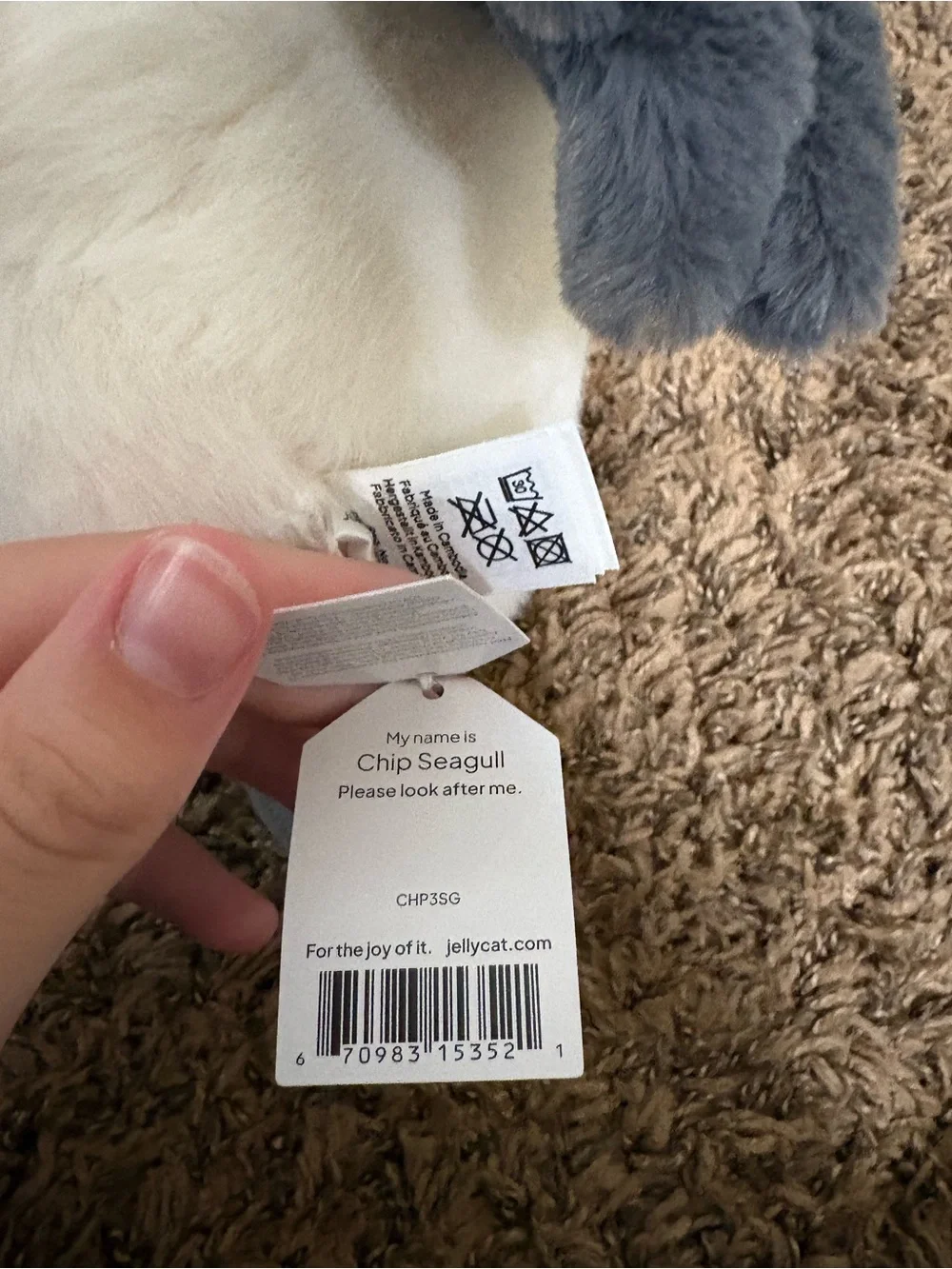 Jellycat White and Gray Chip Seagull